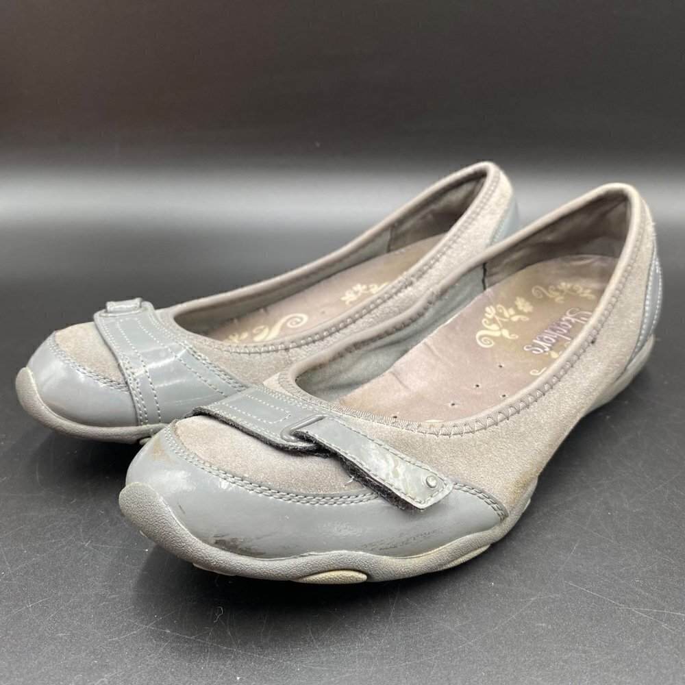 Skechers Gray Front Strap Hook Loop Ballet Flats Women’s Size 6.5